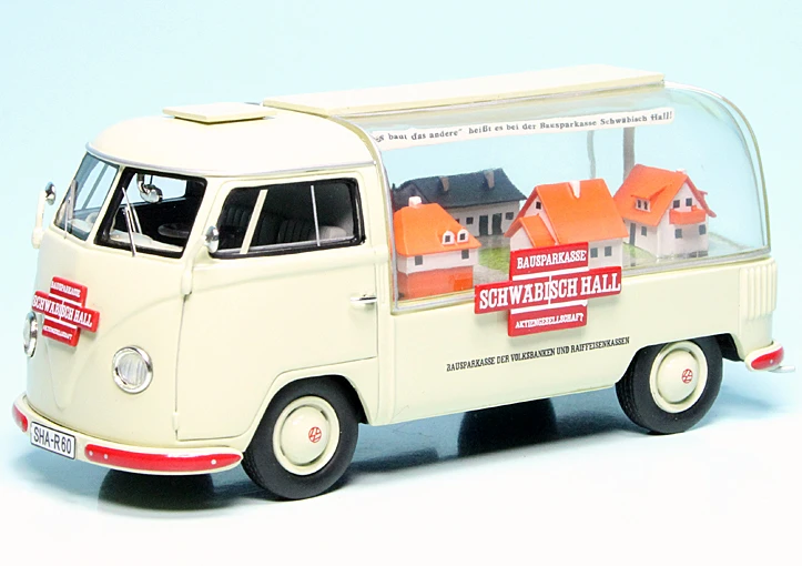 Schuco VW T1a Bulli Werbewagen "Schwäbisch Hall Bausparkasse" 1 Schuco VW T1a Bulli Werbewagen "Schwäbisch Hall Bausparkasse"